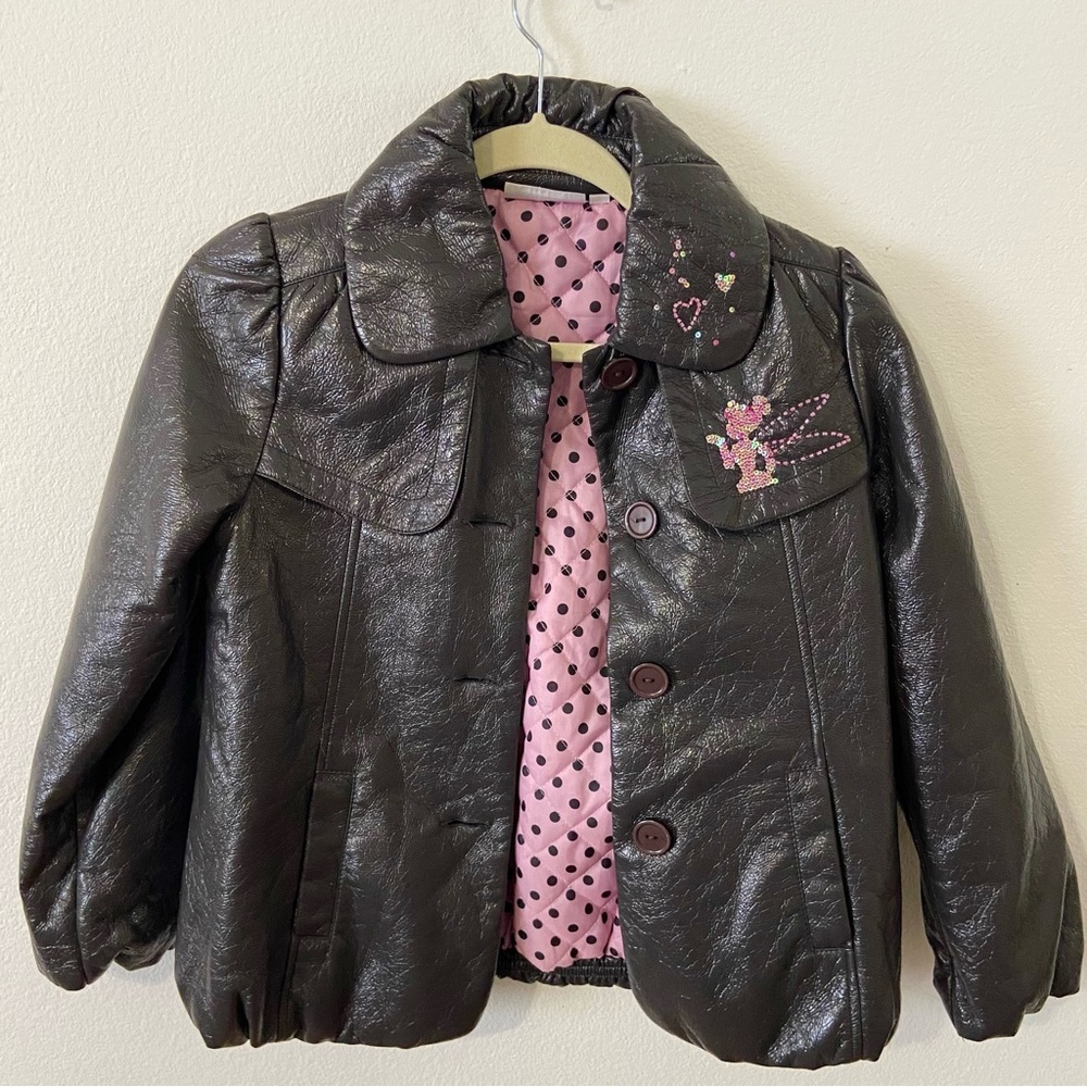 Disneyland Paris girls kids faux leather tinkerbell jacket coat merch size 10